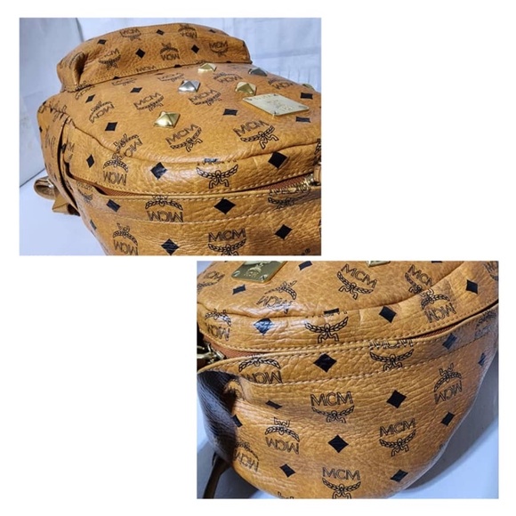 Authentic MCM Visetos Medium Sprinkle Stud Stark Backpack Cognac - Picture 13 of 16